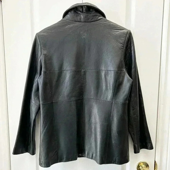Merona Genuine Leather Jacket Coat Blazer Zipper Front Black Size Small - Picture 4 of 16